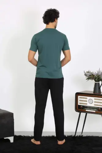 Men's Combed Petrol Colored 3-Piece Pajamas Set 6848 - 7