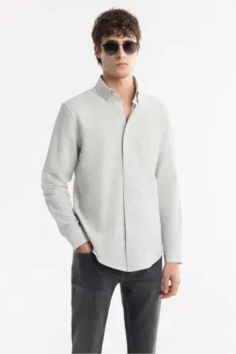 Men's Comfort Fit Under Button-Down Collar Striped Waffle - 5