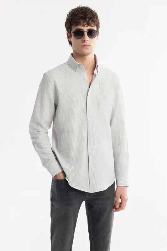 Men's Comfort Fit Under Button-Down Collar Striped Waffle - 5