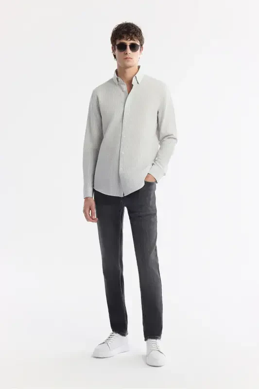 Men's Comfort Fit Under Button-Down Collar Striped Waffle - 6