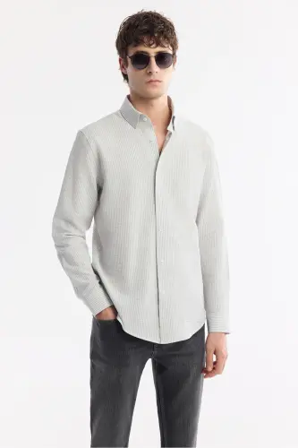Men's Comfort Fit Under Button-Down Collar Striped Waffle - 5