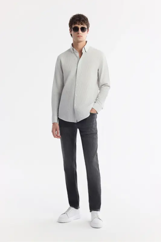 Men's Comfort Fit Under Button-Down Collar Striped Waffle - 6