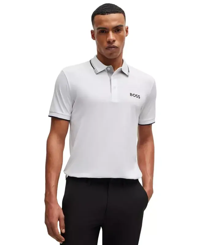 Men's Contrast Logo Cotton-Blend Polo Shirt - HUGO BOSS