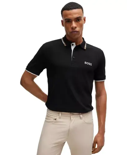 Men's Contrast Logo Cotton-Blend Polo Shirt - Black - 1