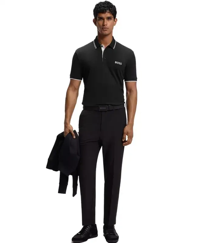 Men's Contrast Logo Cotton-Blend Polo Shirt - Black - 4