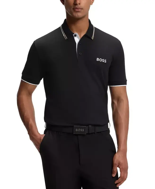 Men's Contrast Logo Cotton-Blend Polo Shirt - Black - 5