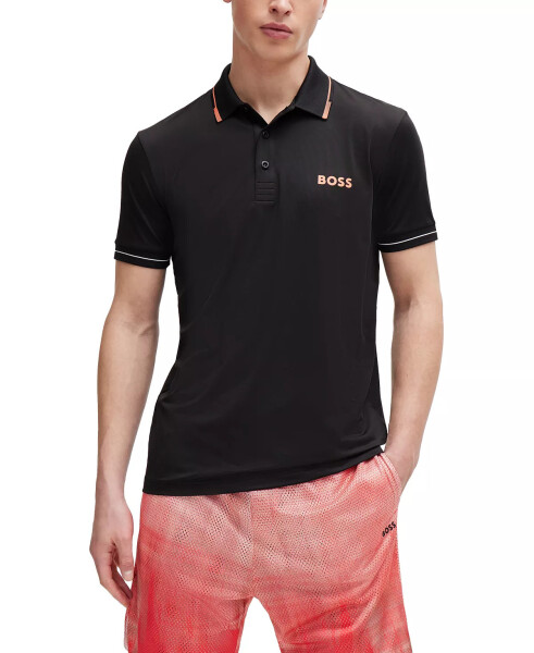 Men's Contrast Logo Slim-Fit Polo Shirt Black - 1