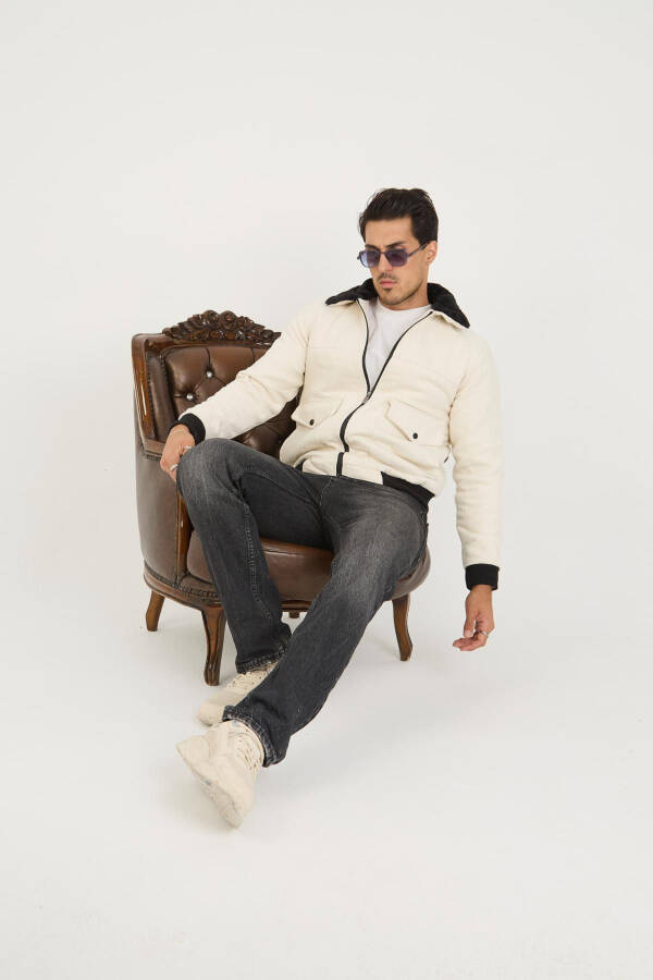 Men's corduroy collar, fur-lined, cotton bomber jacket. - 2