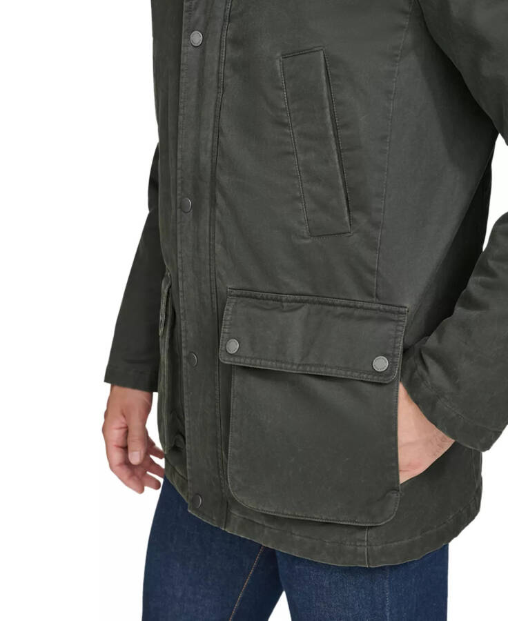 Men's Corduroy-Shirt-Collar Waxed Rain Jacket Army Green - 5