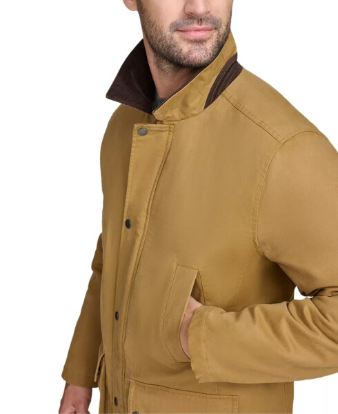 Men's Corduroy-Shirt-Collar Waxed Rain Jacket Khaki - 4