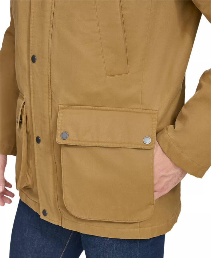 Men's Corduroy-Shirt-Collar Waxed Rain Jacket Khaki - 5