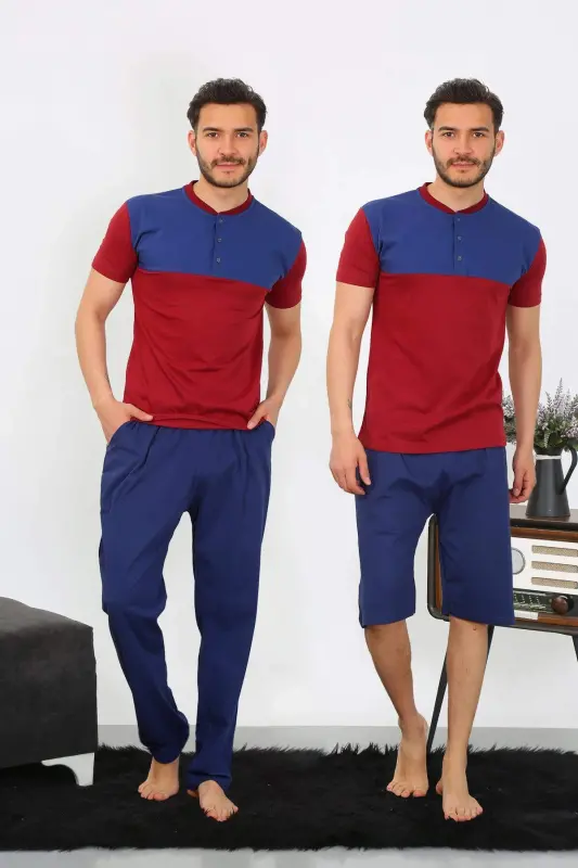 Men's Cotton 3-Piece Parliament Blue Striped Pyjamas Set 6823 - 1