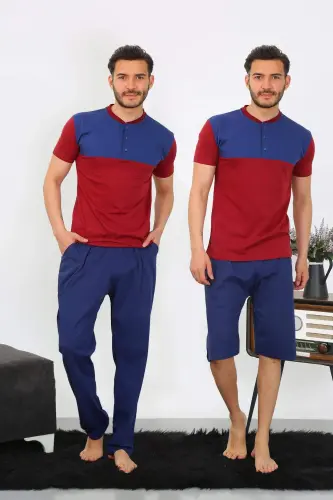 Men's Cotton 3-Piece Parliament Blue Striped Pyjamas Set 6823 - 9