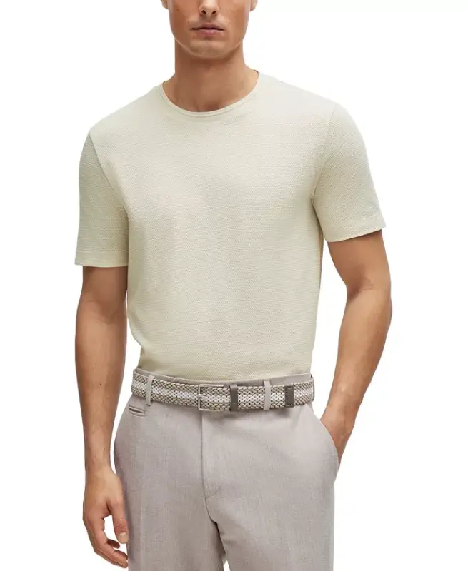 Men’s Cotton-Blend Bubble-Jacquard Structure T-Shirt - Open White - 1