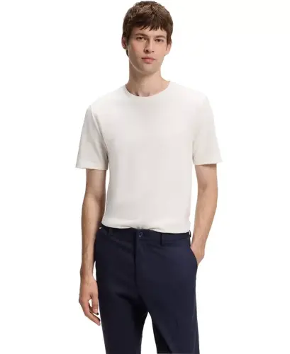 Men’s Cotton-Blend Bubble-Jacquard Structure T-Shirt - Open White - 5