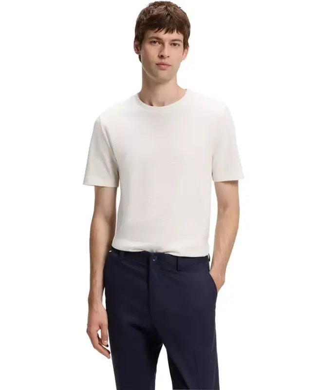 Men’s Cotton-Blend Bubble-Jacquard Structure T-Shirt - Open White - 5