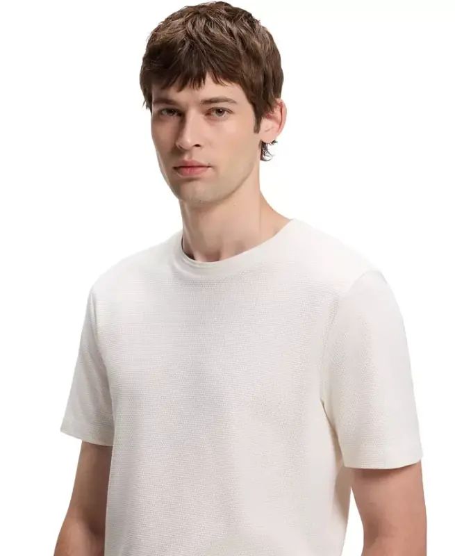Men’s Cotton-Blend Bubble-Jacquard Structure T-Shirt - Open White - 8