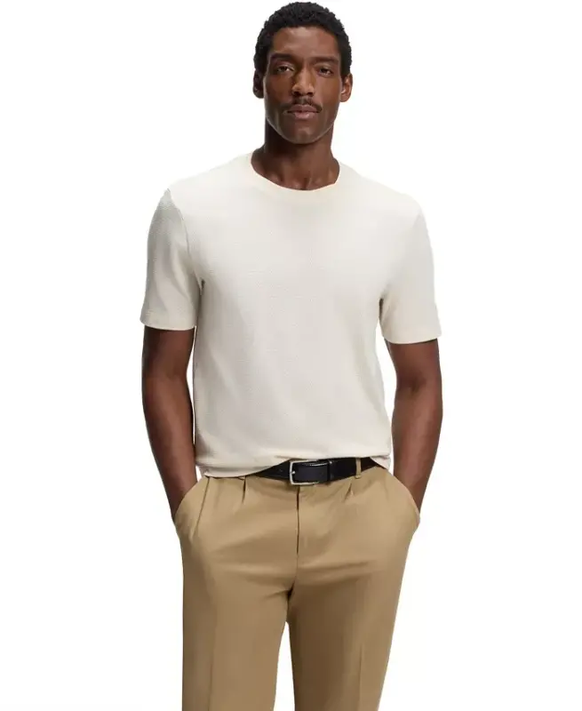 Men’s Cotton-Blend Bubble-Jacquard Structure T-Shirt - Open White - 10