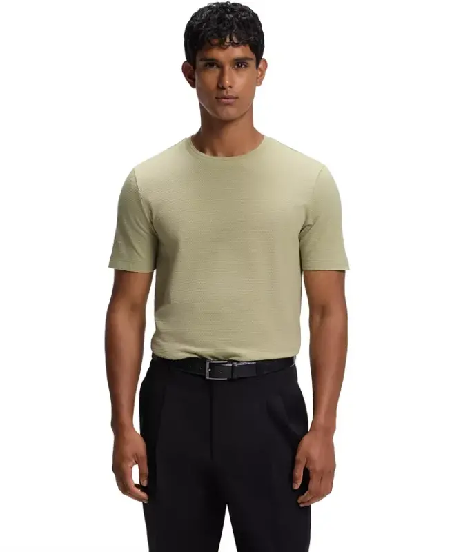 Men's Cotton-Blend Bubble-Jacquard T-Shirt - Dark Beige - 1