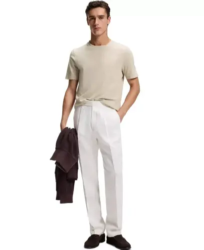 Men's Cotton-Blend Regular-Fit Bubble-Jacquard T-Shirt - Open Beige - HUGO BOSS (1)