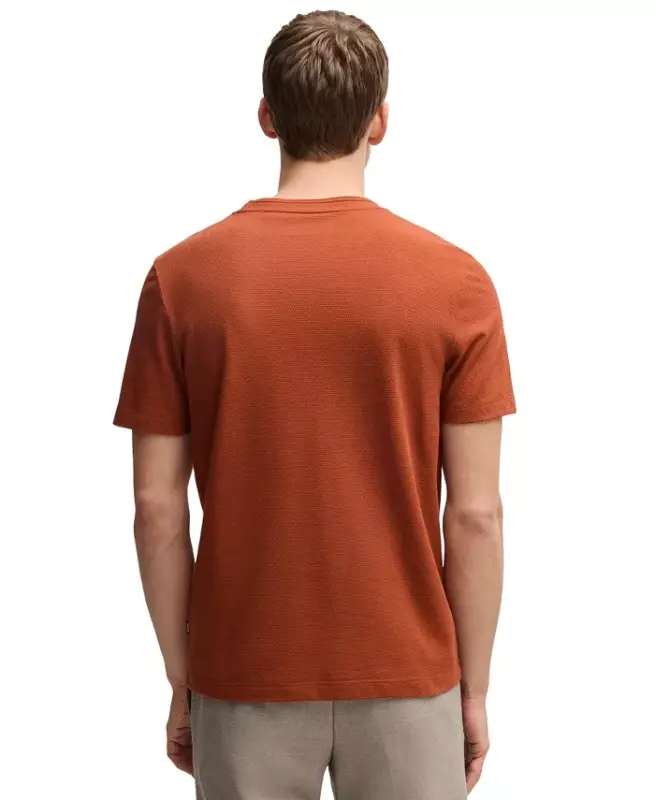 Men's Cotton-Blend Bubble-Jacquard T-Shirt - Orange - 3