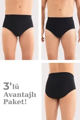 Men's Cotton Briefs Plain Black Elastic Waistband 3-Pack - 1