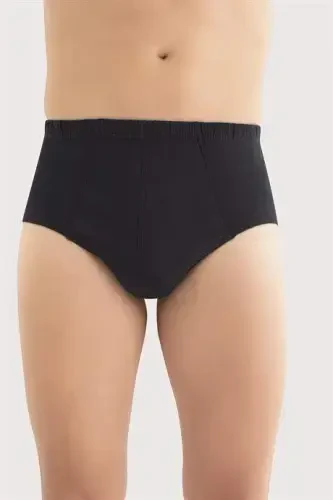 Men's Cotton Briefs Plain Black Elastic Waistband 3-Pack - 3