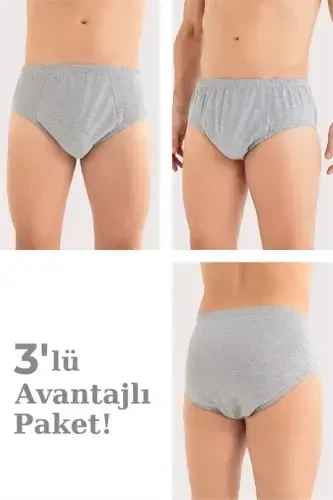 Men's Cotton Briefs Plain Gray Elastic Waistband 3-Pack - 1