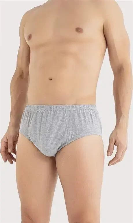 Men's Cotton Briefs Plain Gray Elastic Waistband 3-Pack - 2