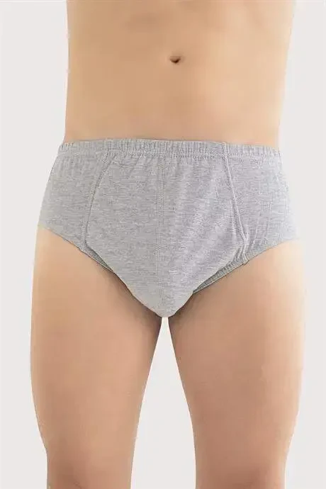 Men's Cotton Briefs Plain Gray Elastic Waistband 3-Pack - 3