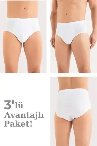 Men's Cotton Briefs Plain White Elastic Waist 3-Pack - 1