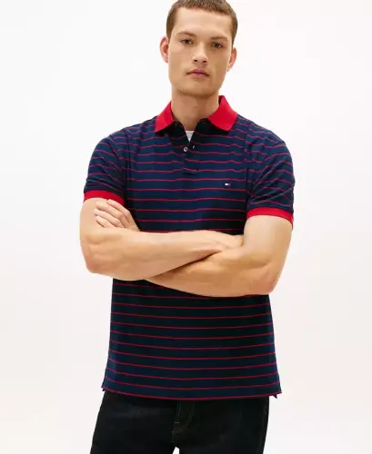 Men's Cotton Classic-Fit 1985 Polo Shirt - Dark Night Navy / Medium Red 