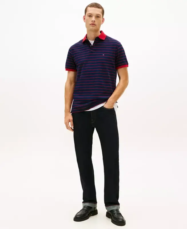 Men's Cotton Classic-Fit 1985 Polo Shirt - Dark Night Navy / Medium Red - 2
