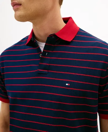 Men's Cotton Classic-Fit 1985 Polo Shirt - Dark Night Navy / Medium Red - 3