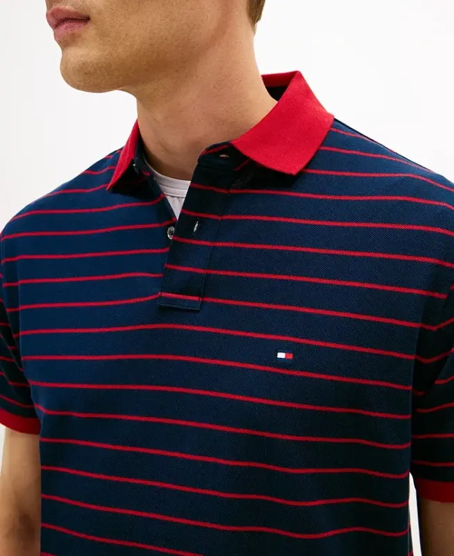 Men's Cotton Classic-Fit 1985 Polo Shirt - Dark Night Navy / Medium Red - 3
