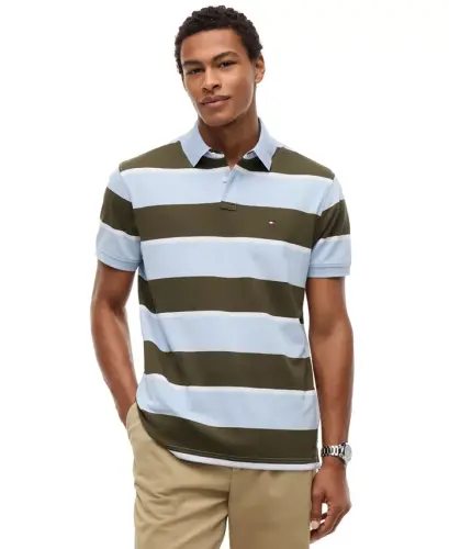 Men's Cotton Classic-Fit Polo Shirt - Sky Blue/Huntsman Green - 1