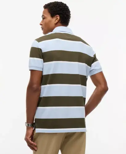 Men's Cotton Classic-Fit Polo Shirt - Sky Blue/Huntsman Green - 4