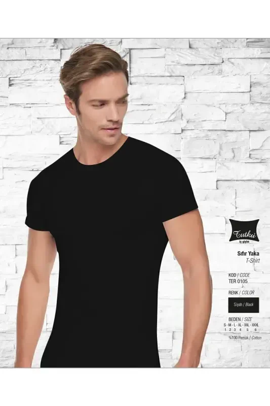 Men's Cotton Crew Neck Short Sleeve 6-Pack Undershirt 0105-BLACK - TUTKU