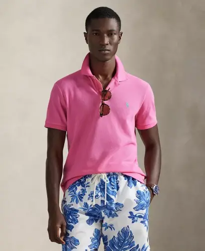 Men's Cotton Custom Slim Fit Mesh Polo Shirt - Baja Pink 