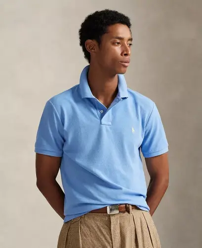 Men's Cotton Custom Slim Fit Mesh Polo Shirt - Bristol Blue 