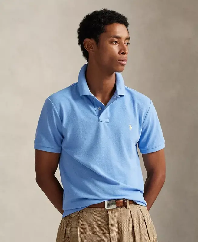 Men's Cotton Custom Slim Fit Mesh Polo Shirt - Bristol Blue - POLO RALPH LAUREN