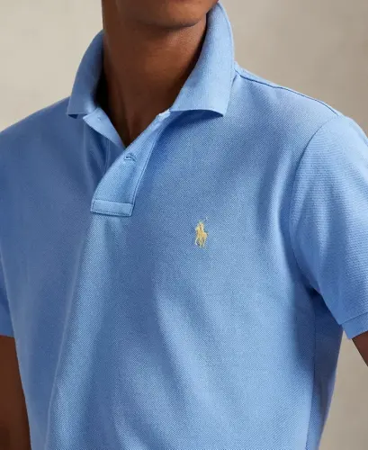 Men's Cotton Custom Slim Fit Mesh Polo Shirt - Bristol Blue - 4