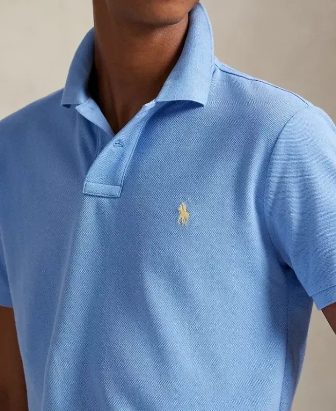 Men's Cotton Custom Slim Fit Mesh Polo Shirt - Bristol Blue - 4
