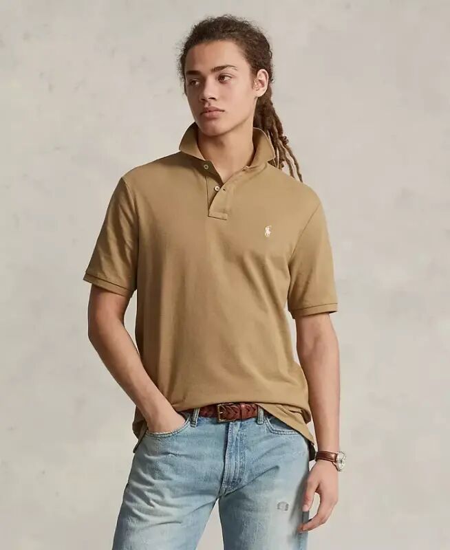 Men's Cotton Custom Slim Fit Mesh Polo Shirt-Cafe Tan - POLO RALPH LAUREN