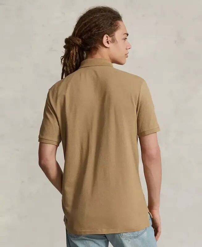 Men's Cotton Custom Slim Fit Mesh Polo Shirt-Cafe Tan - 2
