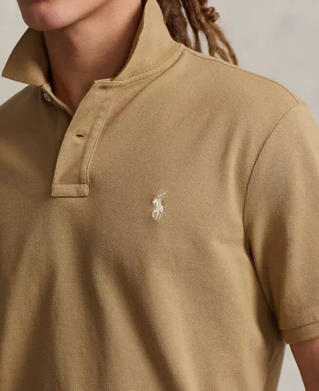 Men's Cotton Custom Slim Fit Mesh Polo Shirt-Cafe Tan - 3
