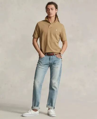 Men's Cotton Custom Slim Fit Mesh Polo Shirt-Cafe Tan - 4