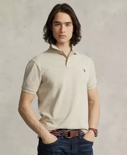 Men's Cotton Custom Slim Fit Mesh Polo Shirt - Expedition Dune Heather - 1