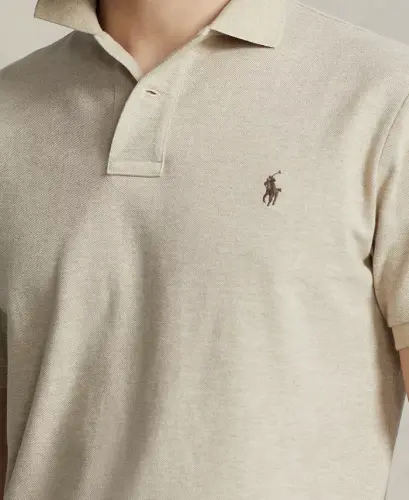 Men's Cotton Custom Slim Fit Mesh Polo Shirt - Expedition Dune Heather - 3