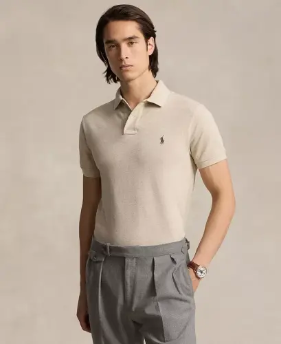 Men's Cotton Custom Slim Fit Mesh Polo Shirt - Expedition Dune Heather - 4